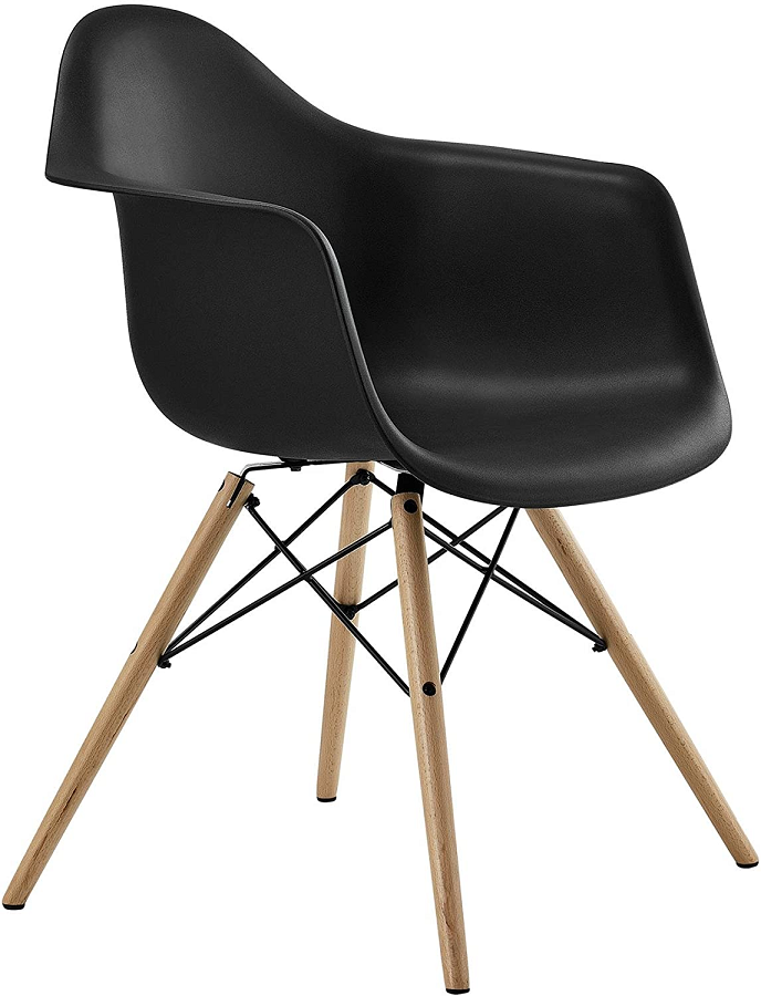 Mid Century Modern Molded Arm Chair with Wooden Legs - Black