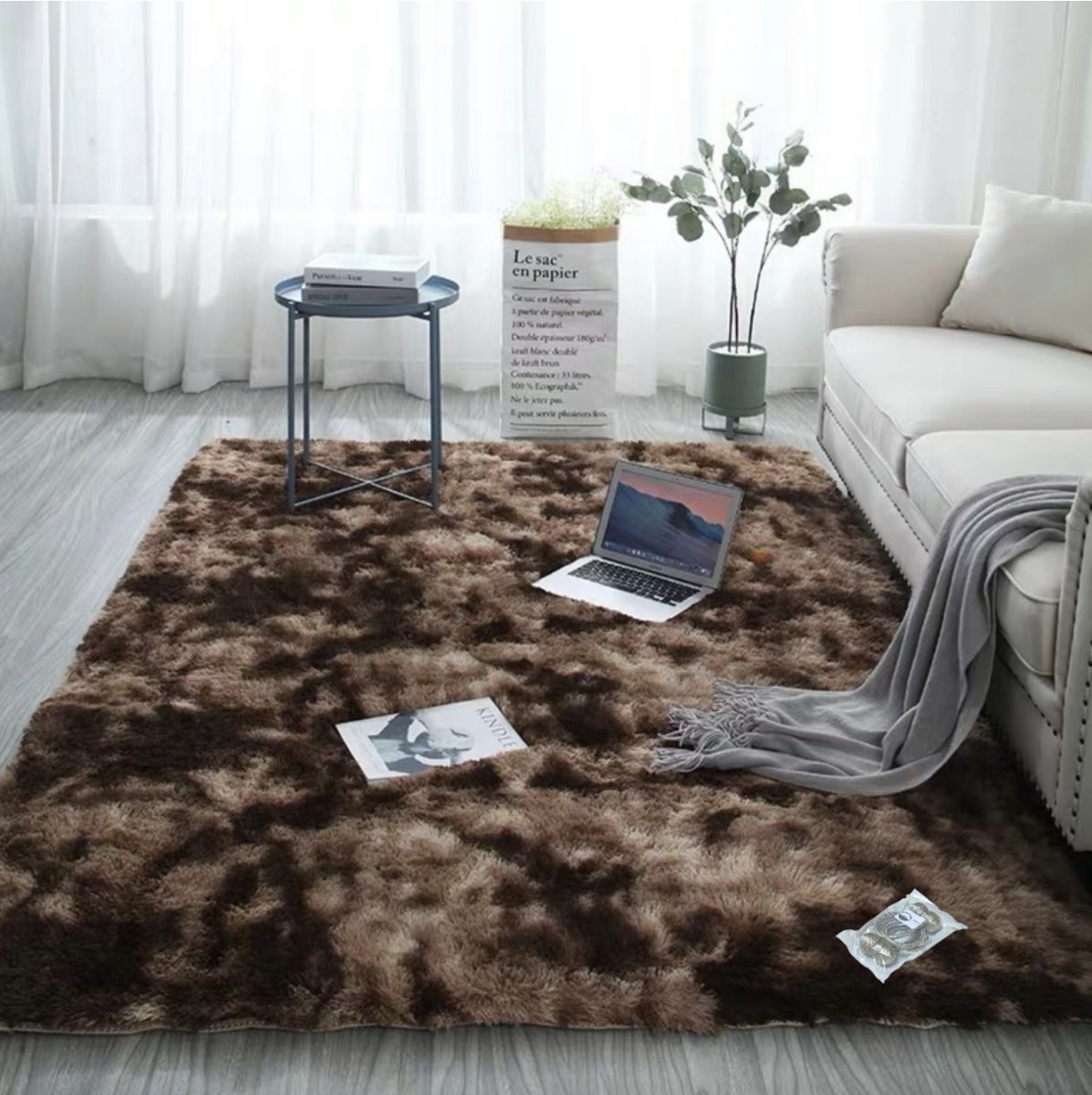 New Large Premium Heavy Duty Fluffy Carpet/Rug & Complementary SMTE Tieback - Coffee Mix