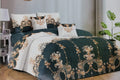 5 Piece Quilt Set Green Flower Bedspread Set - Queen