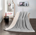 Linen Boutique - New Reversible Throw Striped Flannel Sherpa Blanket - Light grey