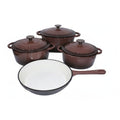7-Piece Premium White Ceramic Cast Iron Dutch Oven & Cookware Set - Brown
