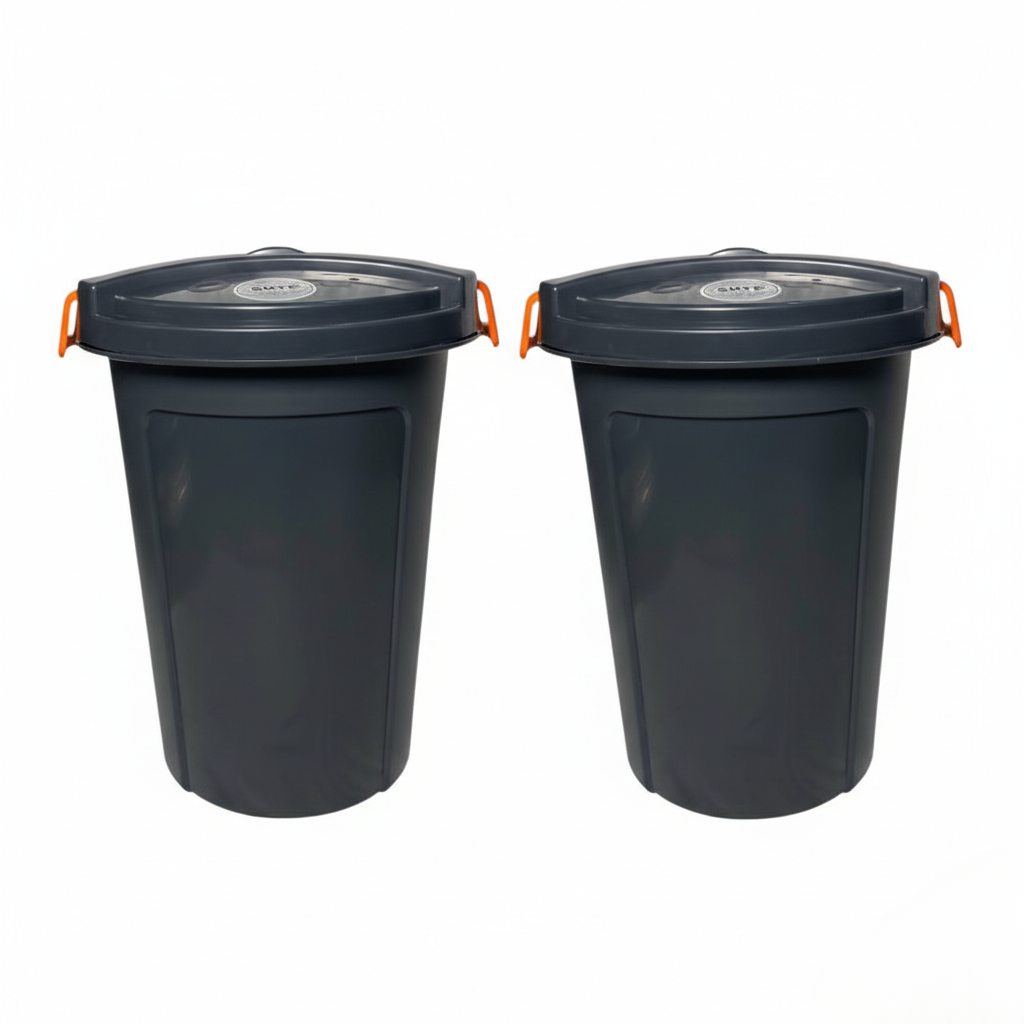 SMTE - 2 Pack 75L Heavy Duty Plastic Bins with Secure Lids & Handles - Grey