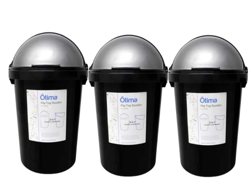 Flip-Top Dustbin 50L-Set of 3