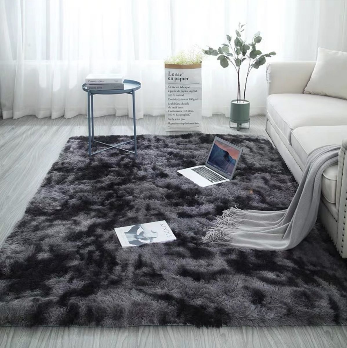 New Large Premium Heavy Duty Fluffy Carpet/Rug & Complementary SMTE Tieback - Grey Mix