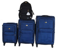 3-Piece Navy Fabric Spinner Luggage Set with Black Backpack