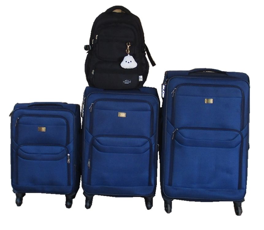 3-Piece Navy Fabric Spinner Luggage Set with Black Backpack