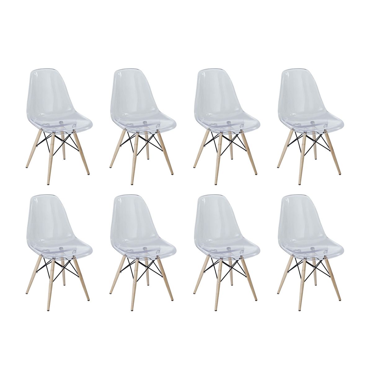 Multi-Functional Modern Design Transparent Eames Chairs Set - 8-Piece - Clear