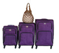 Purple 3-Piece Spinner Luggage Set and Brown Mesh Tote Bag