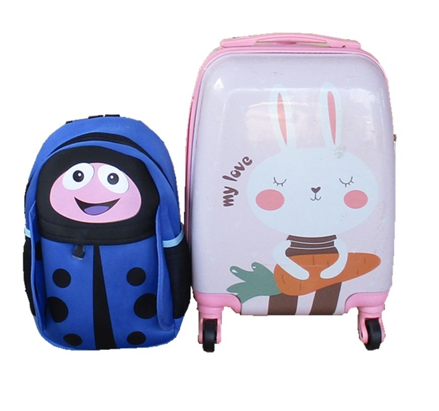 Bunny Kids Suitcase & Blue Ladybug Backpack Set - Travel Combo