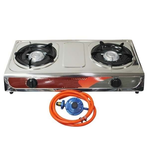 Stainless Steel 2 Burner Gas Stove - Tabletop LPG Cooker