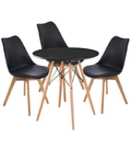 Modern Wooden Round Dining Table with 3 Set of Soft Padded Chairs Set-Black
