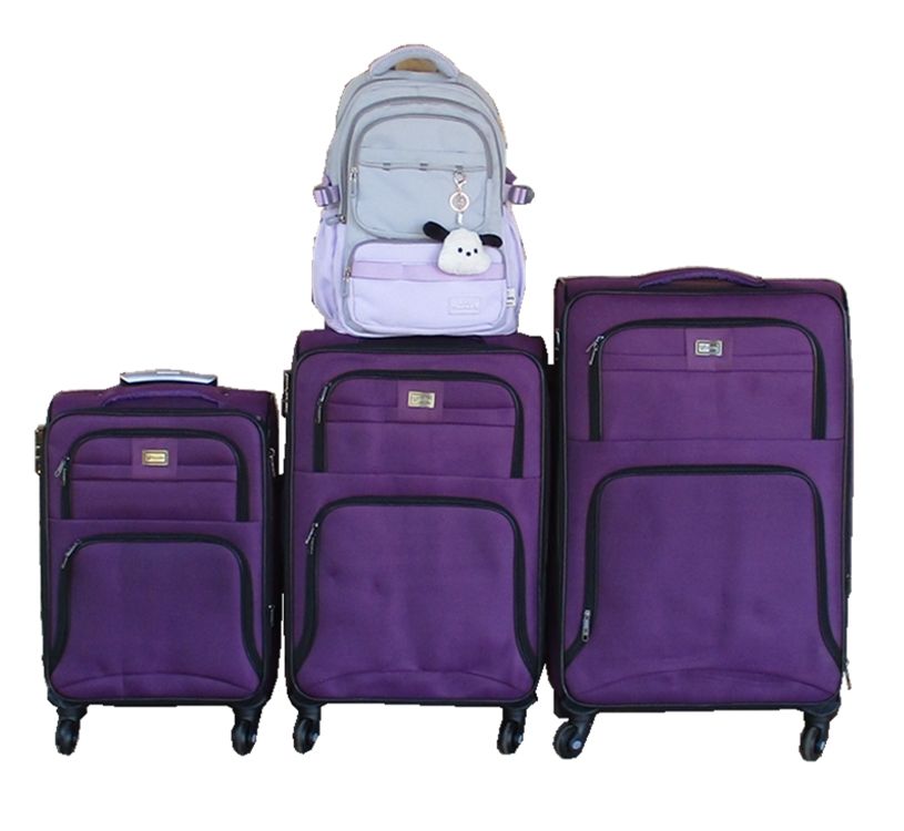 Expandable Fabric Luggage Set with Wheels & Backpack - Purple - 3 Piece