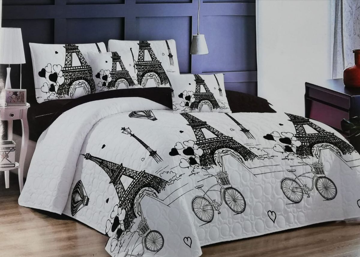 5 Piece Quilt Set Eiffel Tower Bedspread Set - Queen