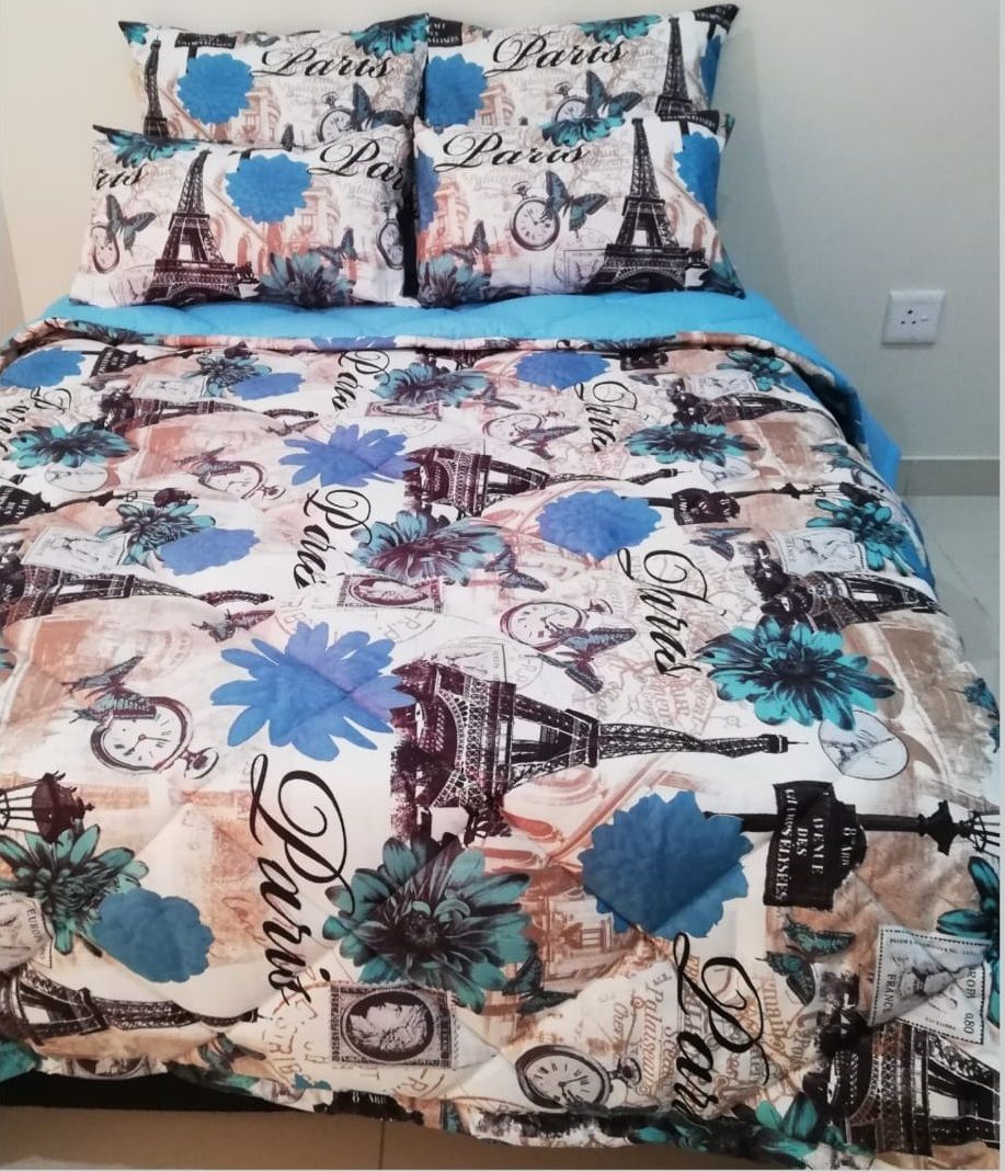 5 Piece Quilted Comforter Turquoise/Blue Paris - Double