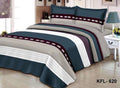 Bedspread Set Queen 5 Piece Microfiber Blue & Grey Line