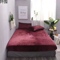 3 Pieces Colorful Velvet Fitted Sheet Queen Size with 2 Pillow Cases - Dark Maroon