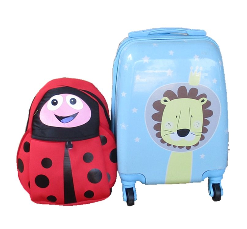 Lion Kids Suitcase & Red Ladybug Backpack Set - Travel Combo