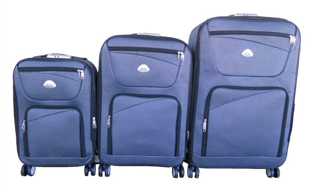 Trolley 3 Piece Travel Luggage Spinner - Fabric - Grey