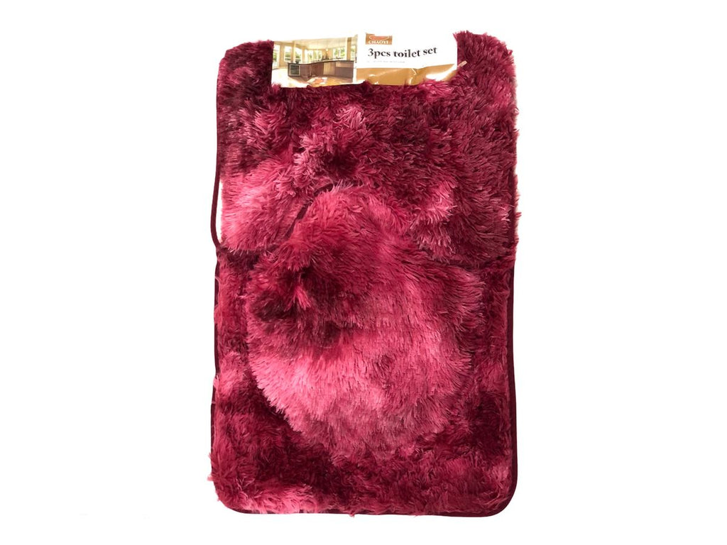 3 Piece Fluffy Toilet Seat Cover & Bathroom Mats Set