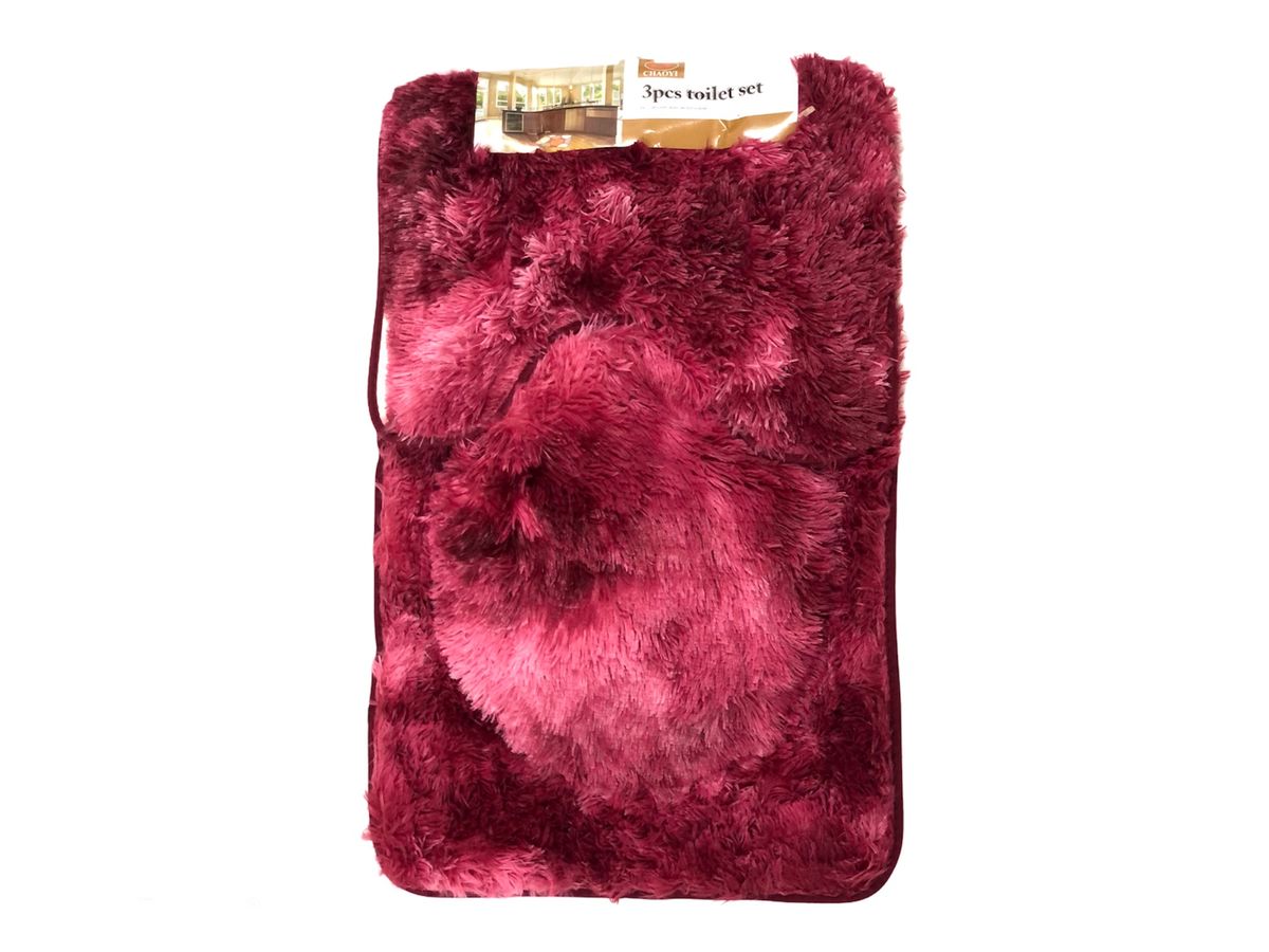 3 Piece Fluffy Toilet Seat Cover & Bathroom Mats Set