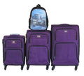 Purple 3-Piece Fabric Spinner Luggage Set with Scenic Tank Backpack