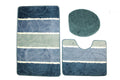 60x100cm 3 Piece Turkish Striped Toilet Mat & Cover Set with Non-Slip Under - Turquoise