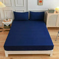 3 Pieces Velvet Fitted Sheet Queen Size with 2 Pillow Cases - Navy Blue