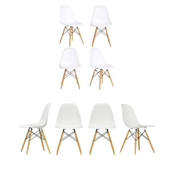 8 Pieces Elegant White Chairs with Wooden Legs