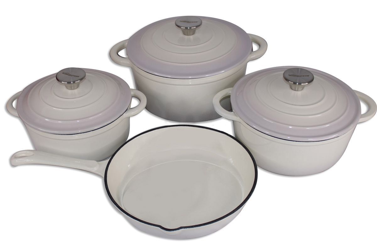 Delica 7 Piece Cast Iron Dutch Oven Cookware Pot Set - Grey