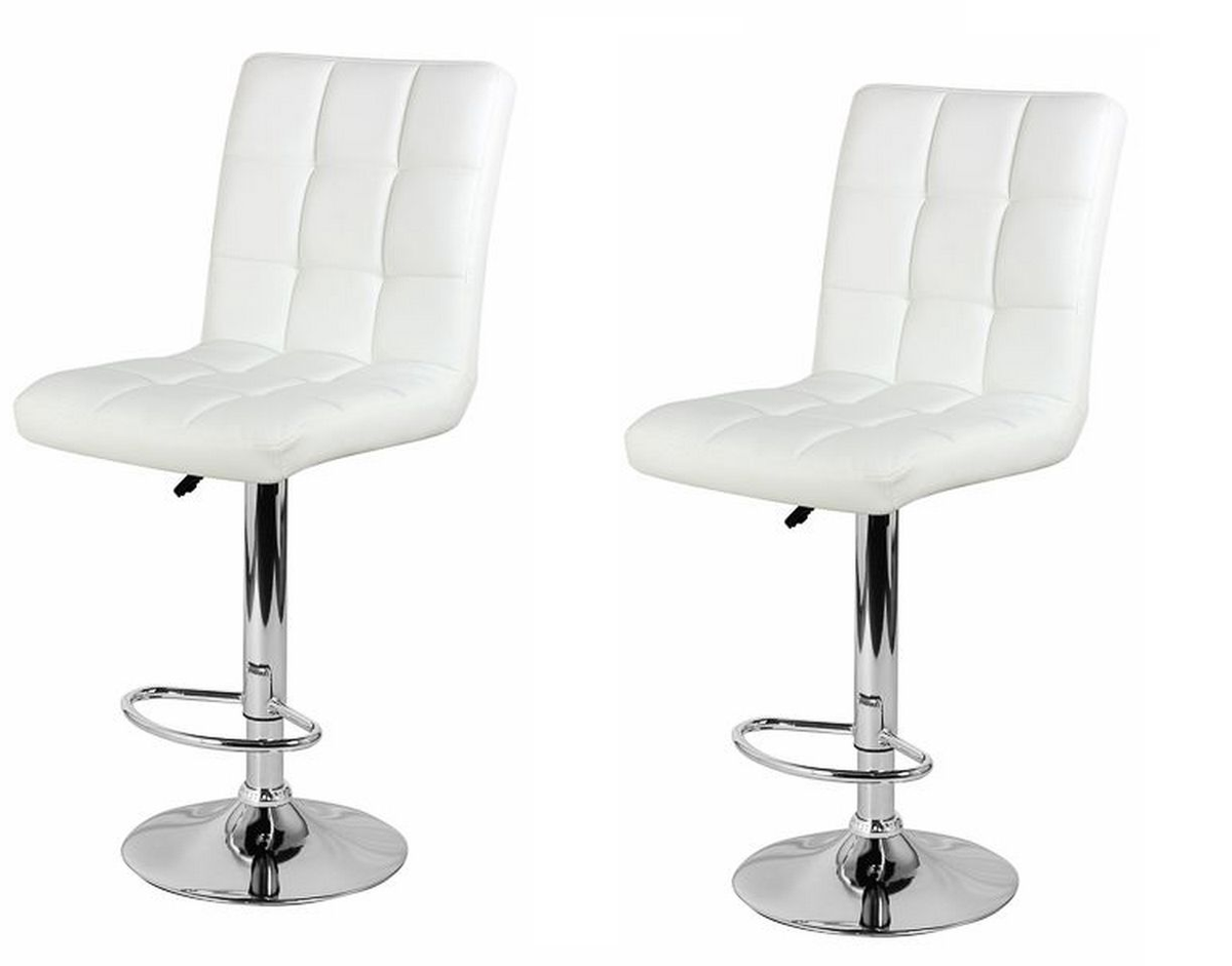 Leatherette High back Bar Stools - Set of 2 - White Colour
