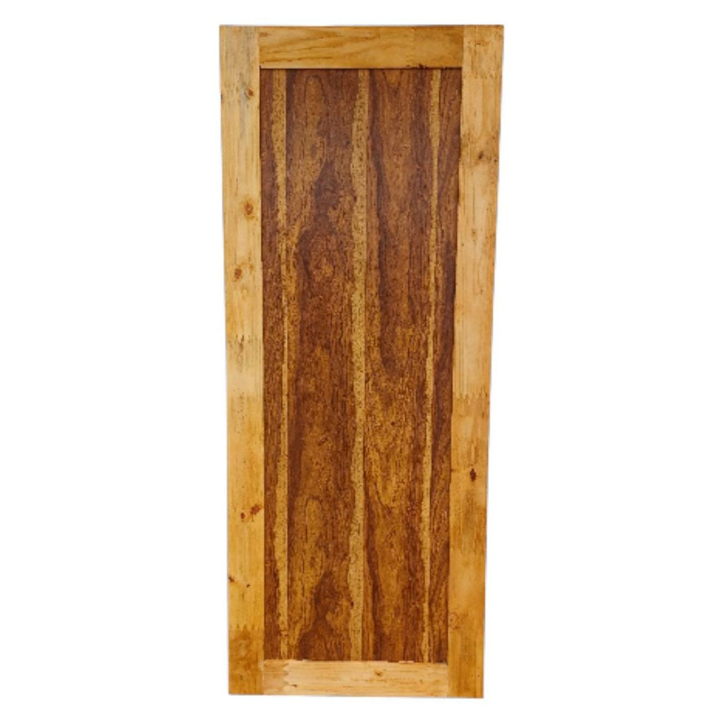 BACK VIEW — plain reverse side of the patterned pine door; not a separate door or selectable design