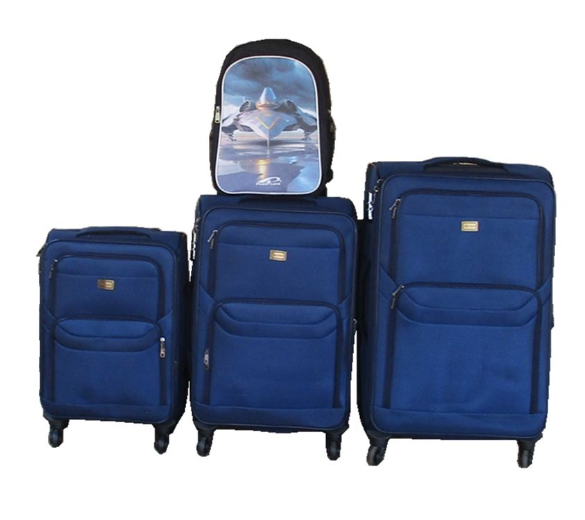 Navy Fabric Spinner Luggage Set with Science Fiction Aircraft backpack