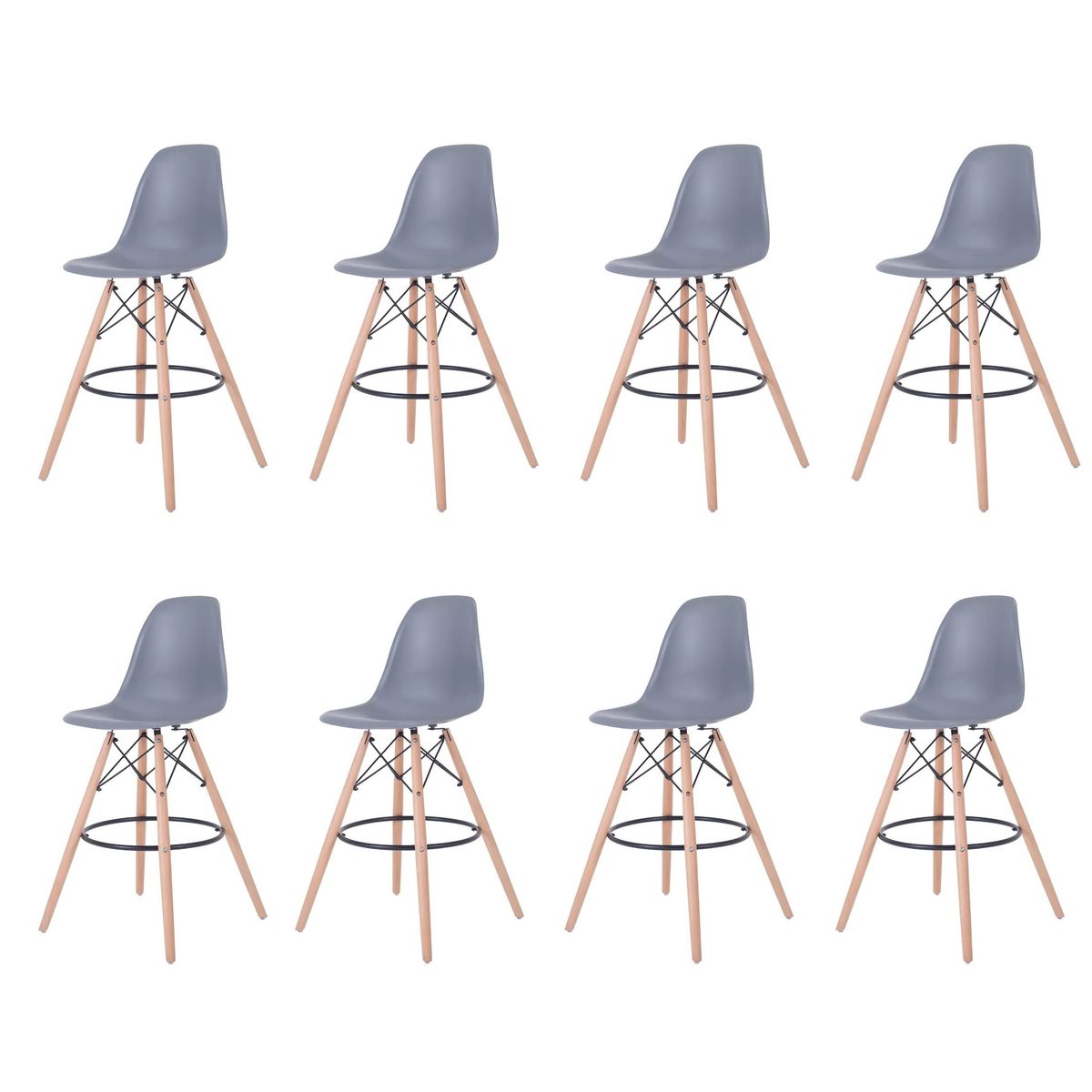 8 Pieces Of 25.5" Modern Style Eiffel Chair Counter Bar Stools Set - Grey