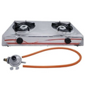 SMTE - Double Burner Stainless Steel Gas Stove - Includes Hose & Regulator