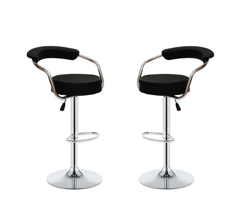 Chrome Base Pu Leather Bar Stools - Black