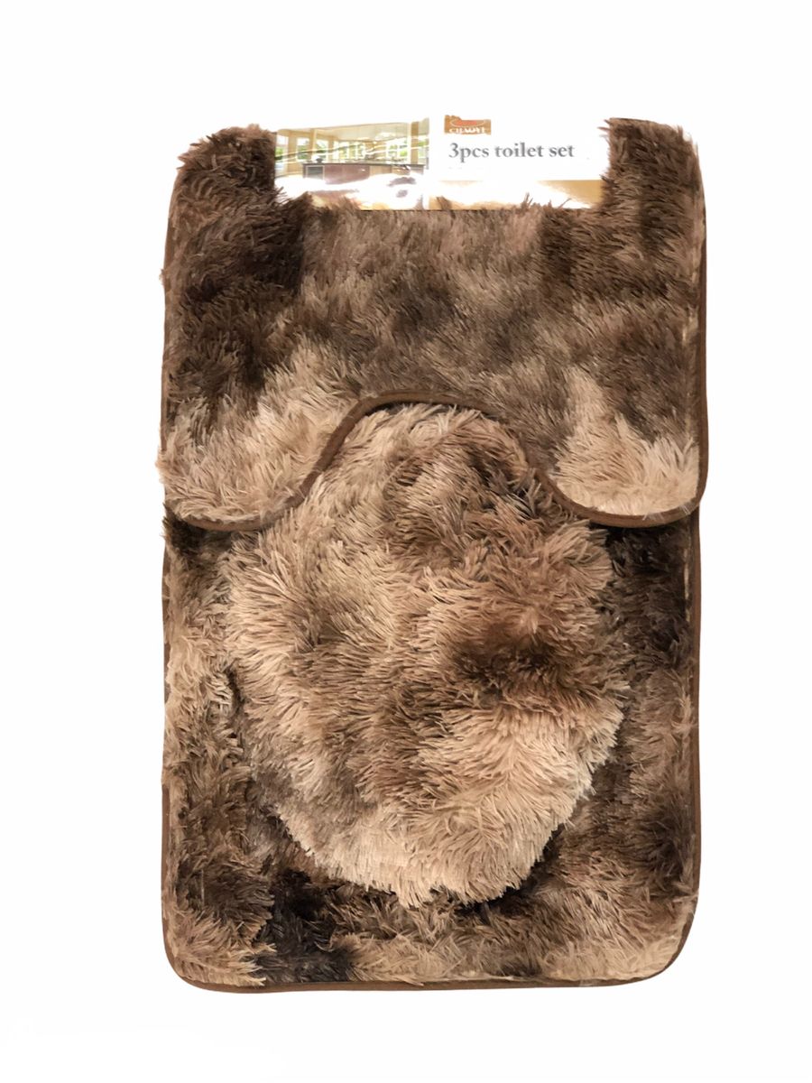 3 Piece Fluffy Toilet Seat Cover & Bathroom Mats Set