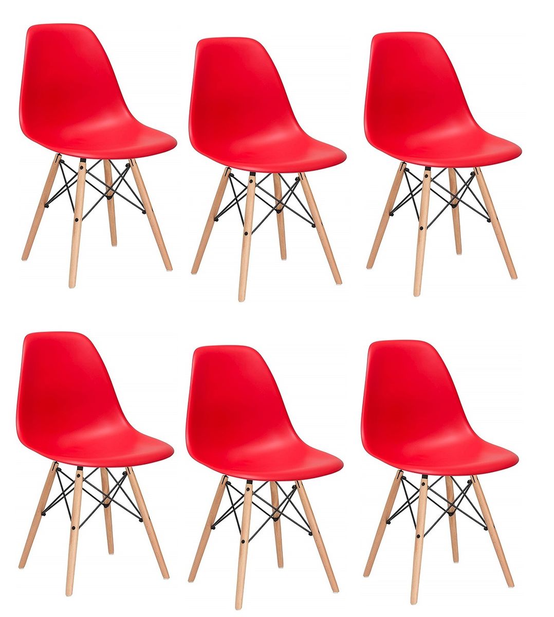 6 x Wooden Leg Chairs - Red