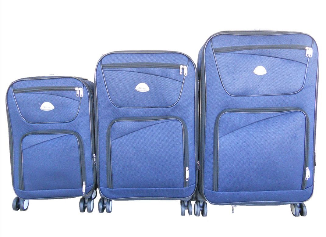 Trolley 3 Piece Travel Luggage Spinner - Fabric - Navy