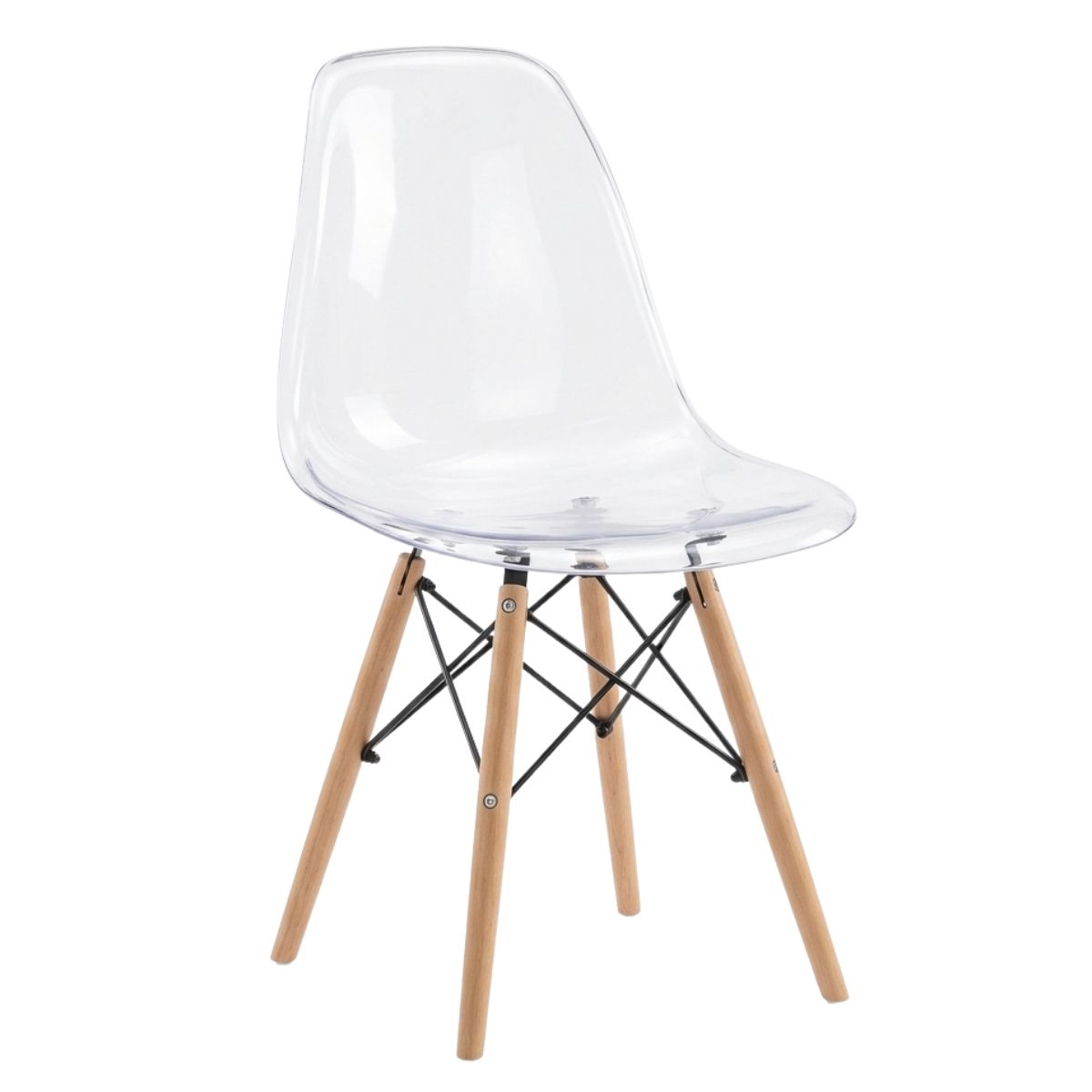 A337 Transparent Dining Chair with Wooden Legs - Pack of 1