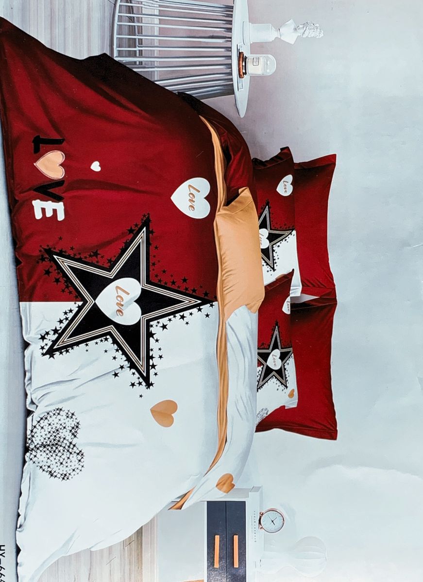 Bedspread Set Queen 5 Piece Microfiber Red Black Star