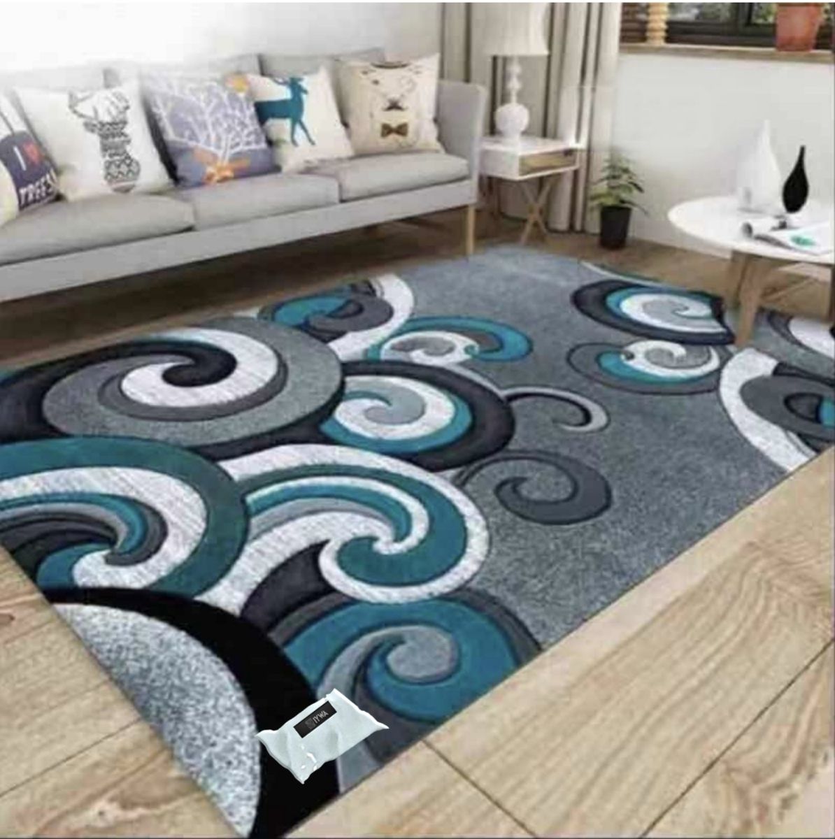 200cm by 150cm - Modern 3D Design Area 2 Rug & Complementary IYWA Tieback