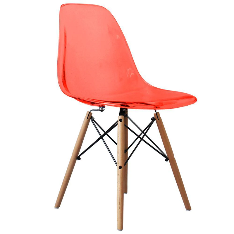 Stylish Transparent Color Dining Wooden Leg Chair - Red