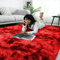 140 x 180cm Plush Three Tone Fluffy Carpet - Shaggy & Foldable Rugs - Red