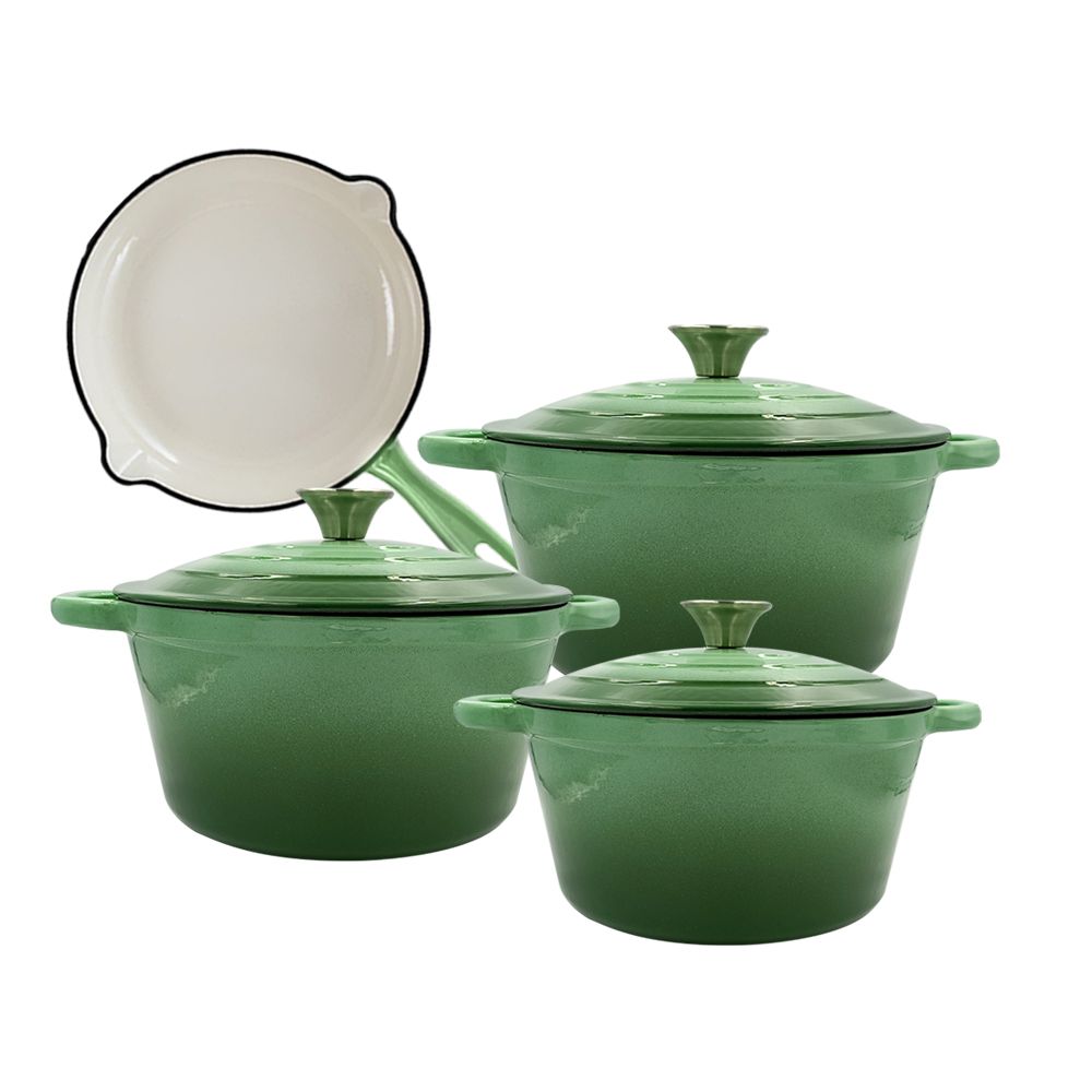DH - The Best 7 Piece Enameled Cast Iron Dutch Oven Cookware Set - Olive Green