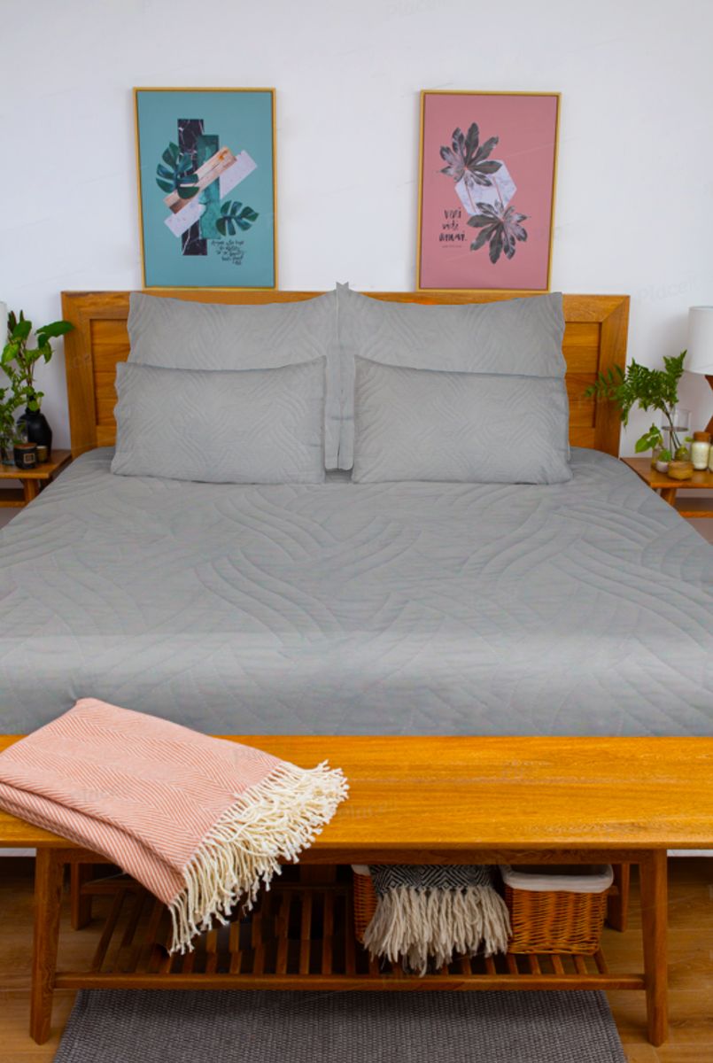 5 Piece Classic Quilted Bed Spread Set - 240cm x 210cm - Grey Quilt