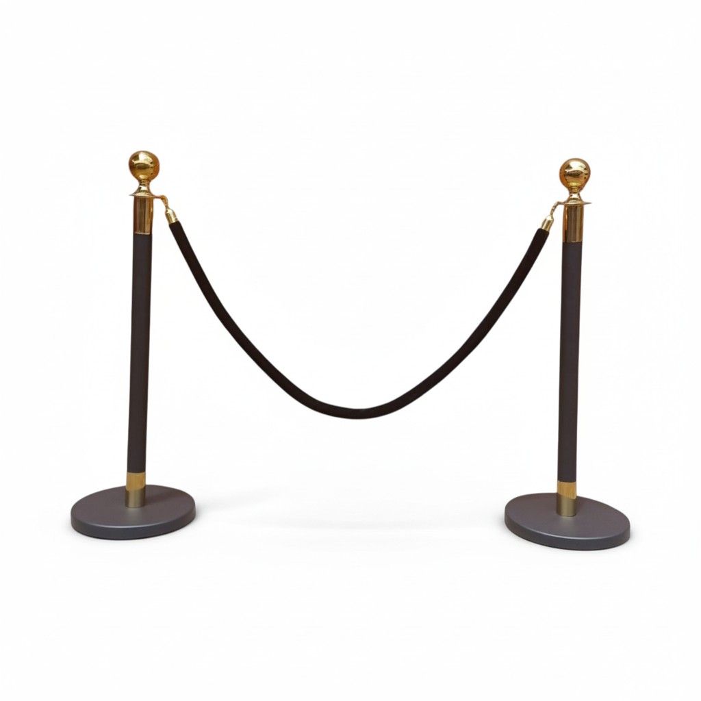 SMTE Velvet Rope Stanchion Barrier Set - Gold with Black Rope - HAHP-1