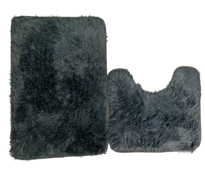 2pc Bathroom Rugs Shaggy Set - Black