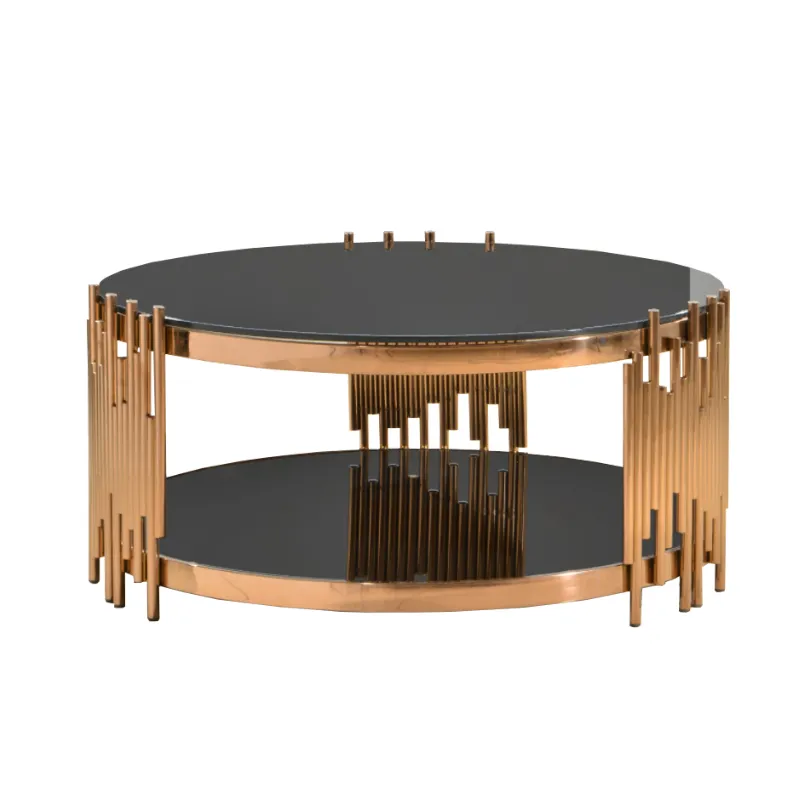 Coffee Tables - Rounded Tempered Glass Top - Gold Base