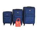 3-Piece Fabric Spinner Luggage Set with Orange Handbag - Navy Blue
