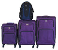 Purple 4-Piece Luggage Set with Black & Navy Backpack-Lightweight & Durable